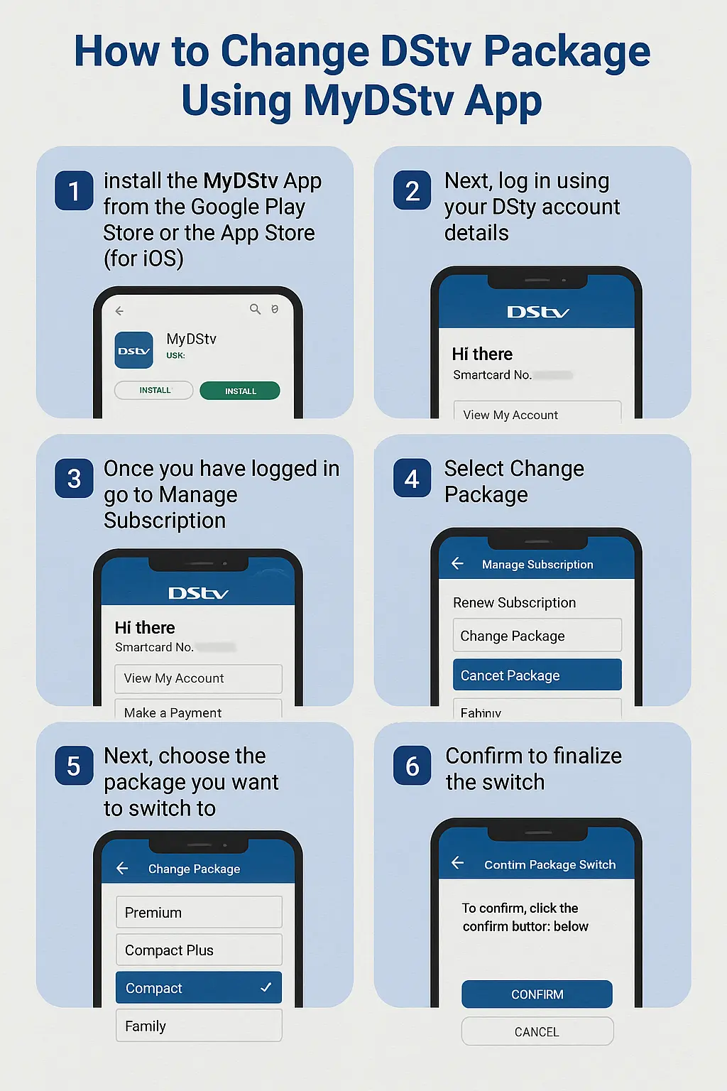 Change DStv bouquet through the MyDStv app.